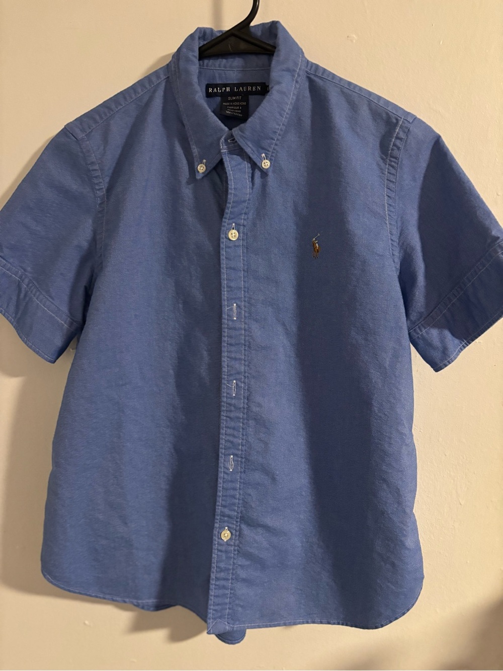 Ralph Lauren Men’s Blue Oxford Short Sleeve Slim Fit Button Down Shirt